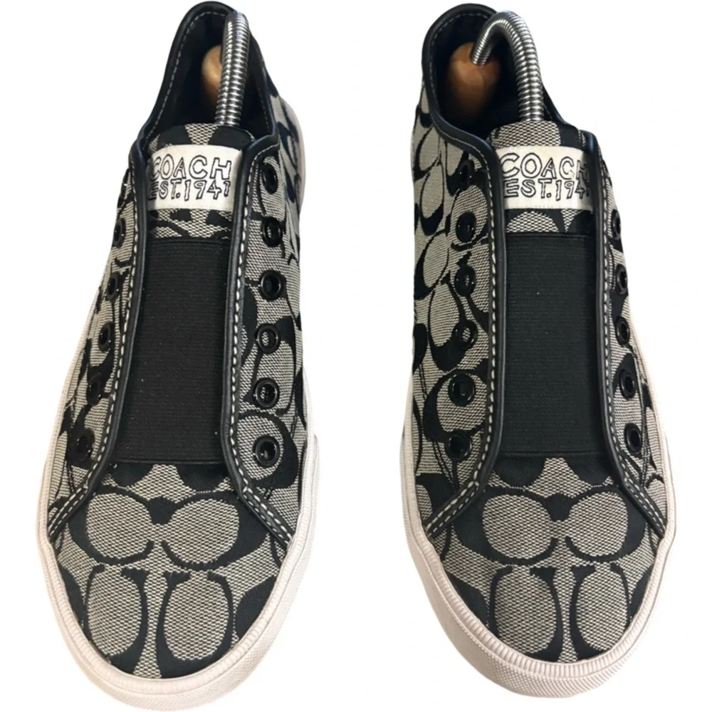 Coach BEV Black Monogram Laceless Slip-On Sneaker Size 9 B - Picture 1 of 9